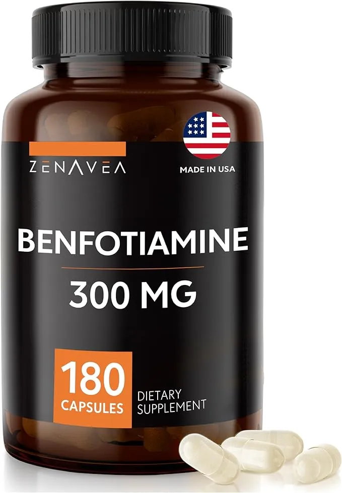 Zenavea Benfotiamine 300mg Benfotiamine B1 180 Capsules (3 Months Supply) Blood Sugar Regulation Supplement Vegan, Non Gmo, Gluten Free.