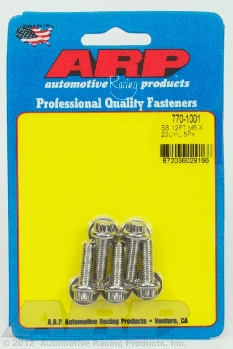 ARP Bolts 12-Point Head Stainless 300 Polished 6mmx1.00 RH Thread 20mm UHLOf5