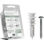 Premium Splitting Nylon 66 Self-Drilling Drywall Anchors and Screws Kit | Used On Drywall, Plaster Board, Sheetrock, Gypsum, Hollow Wall | 25#8X 1-1/4 Philips Screws and 25 Plastic Anchors - 90 Lbs