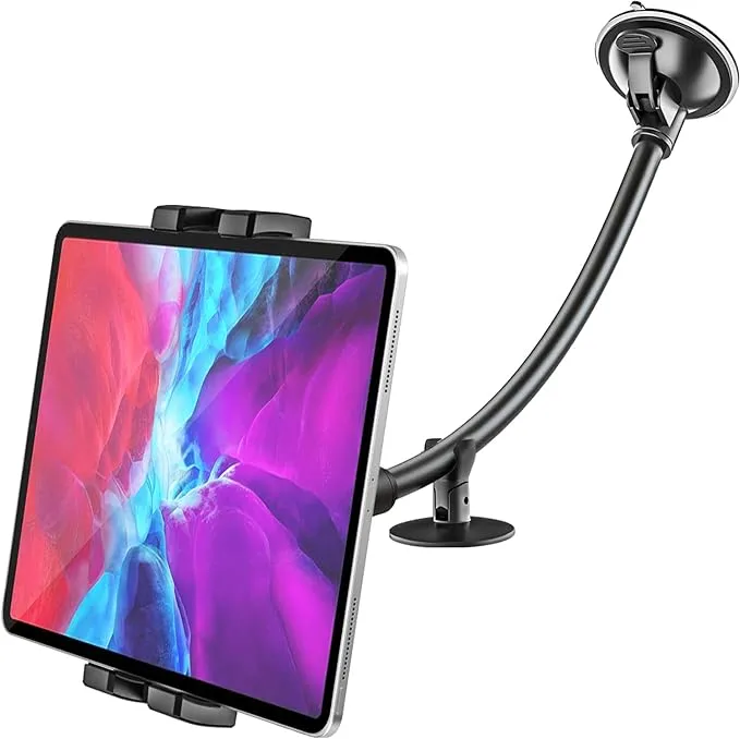 woleyi Windshield Car Tablet Mount, Car/Truck Window Dashboard Tablet Holder with Long Arm Suction Cup, Compatible with iPad Pro/Air/Mini, Galaxy Tab/Z Fold, iPhone, More 4-13" Cell Phones and Tablets