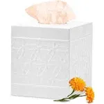 Jamie Line White Metal Square Tissue Box