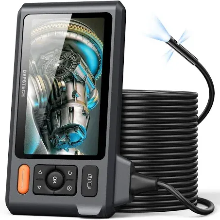 Triple Lens Sewer Inspection Camera with 50FT Semi-Rigid Cable, DEPSTECH 5"IPS Screen Endoscope Camera with Lights, 1080P Industrial Borescope, Split Screen, Waterproof Drain Pipe Camera,Carrying Case