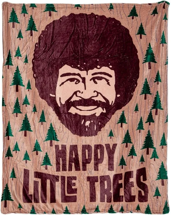 Calhoun Officially Licensed Bob Ross Happy Little Trees Plush Throw Blanket