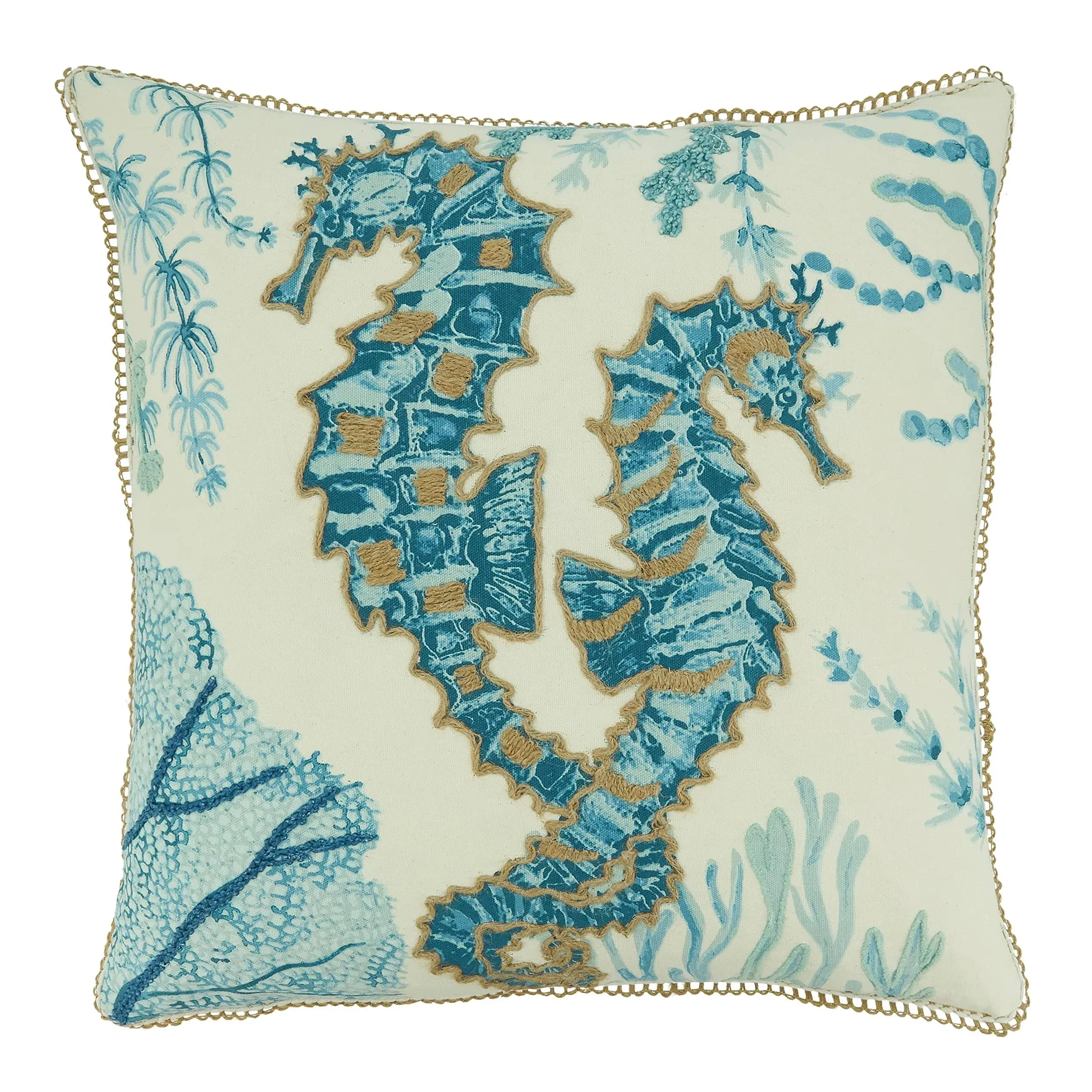 Saro Lifestyle 7124.A20SC 20 in. Sea Horse Throw Square Pillow Cover, Aqua