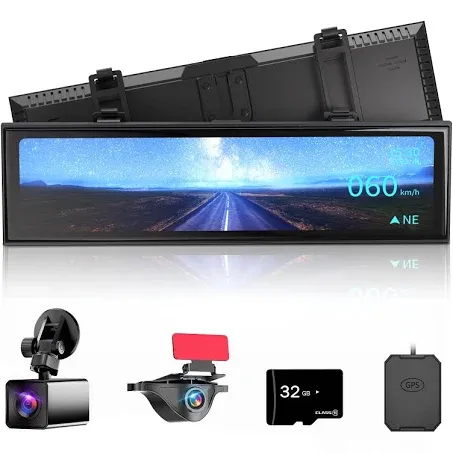 Super Night Vision Rear View Mirror Camera with F1.0 Aperture Lens，AI Vision Radar，BSD HDR/WDR，Touch Screen Smart Mirror Dash Cam, Free 64GB Card & GPS,12" Backup Camera AKEEYO NV-X