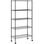 WDT 5-Shelf Shelving Units On Wheels Casters, Adjustable Heavy Duty Metal Shelf Wire Storage Rack for Home Office Garage Kitchen Bathroom