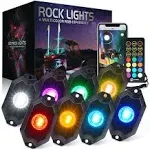 Xprite RGBW LED Rock Lights Kit w/Bluetooth & Wireless Remote Controller, Multicolor Cars Underglow, Whee Well, Footwell Neon Light Kits, for Off-Road UTV ATV Trucks SUV Motorcycle Boats - 8 Pods