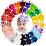 jollybows 20pcs Baby Girls Grosgrain Ribbon Hair Bows Headbands 6" Elastic Hair Band Hair Accessories for Infants Newborn (Multicoloured 6“ Bows Elastic Headband)