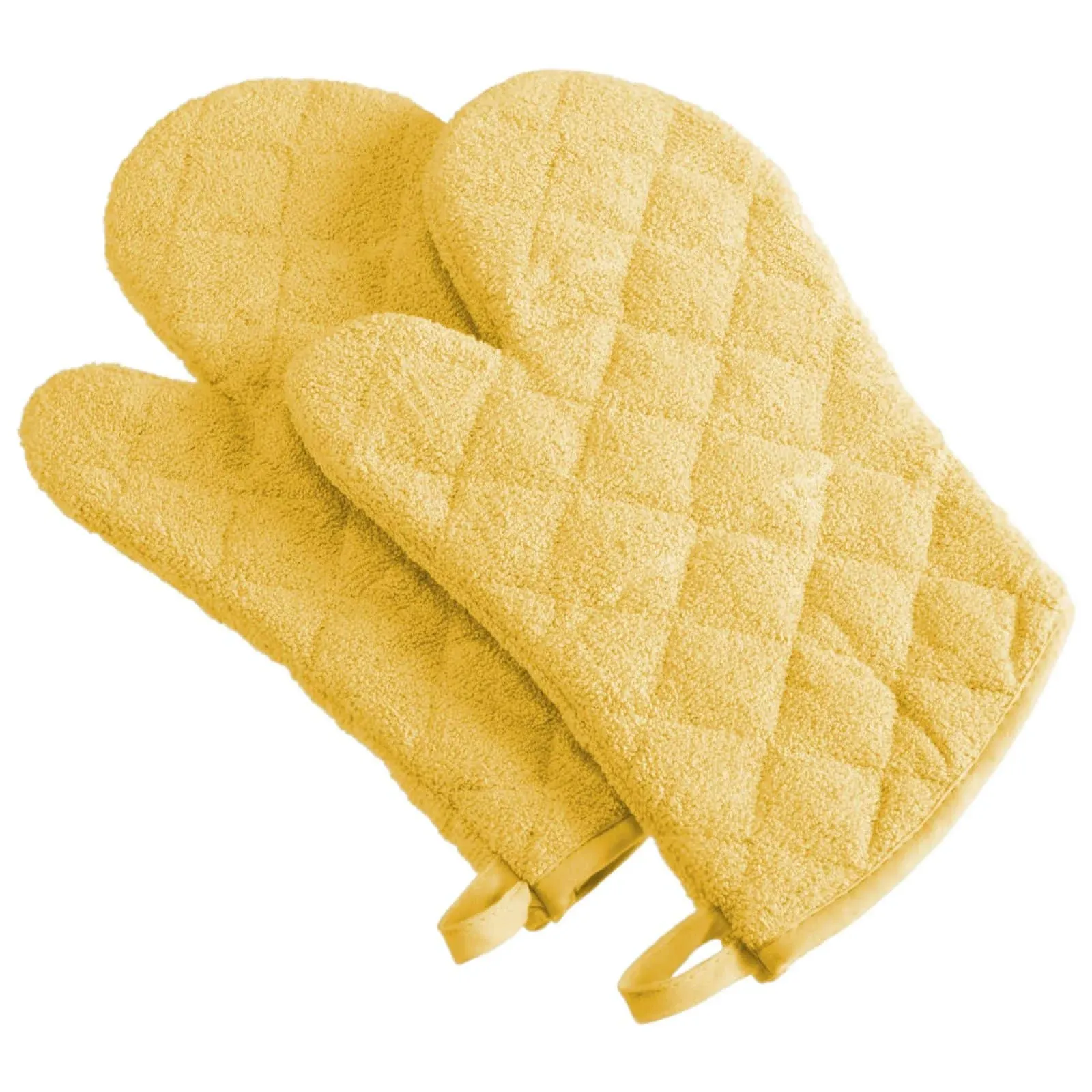 DII Basic Terry Collection 100% Cotton Quilted, Oven Mitt, Yellow, 2 Piece