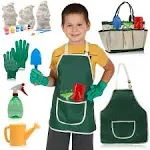 KITOYSHELY 14 Pcs Kids Gardening Set, Kids Garden Tools Bag Include : Metal Rake, Metal Shovel, Metal Trowel, Apron, Carry Bag, Watering Can,