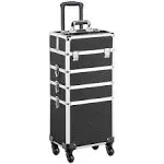 Aluminum 4 in 1 Rolling Makeup Case Train Salon Cosmetic Trolley Organizer Box