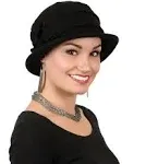 Hats Scarves & More Fleece Flower Cloche Hat for Women Cancer Headwear Chemo Ladies Head Coverings, Black, Medium-Large