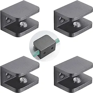 X-AT Brass Glass Clamp,U-Clamp for Fixing Glass Panel and Door of Shower,Suitable for 10-12mm Glass,4 Pack, Black 10-12mm