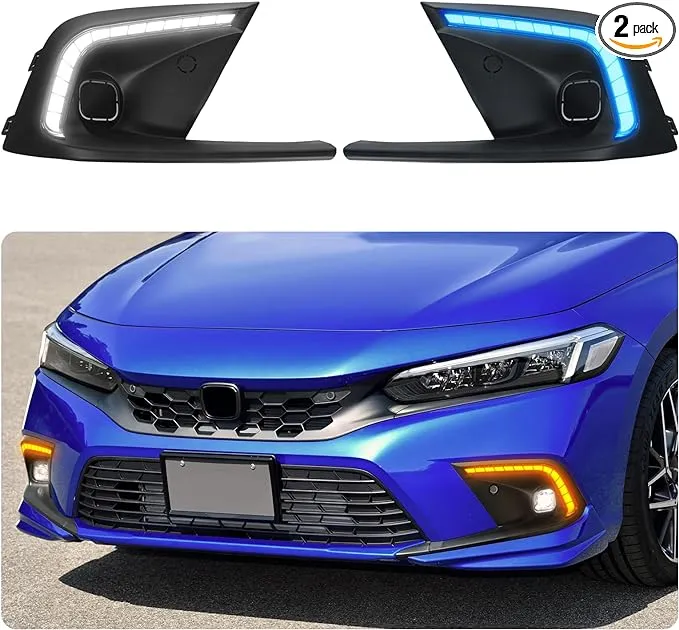 LED Daytime Running Lights For 2022 2023 2024 Honda Civic Hatchback DRL Turn Signals for 11th gen Civic Sedan Front Fog Lights assembly