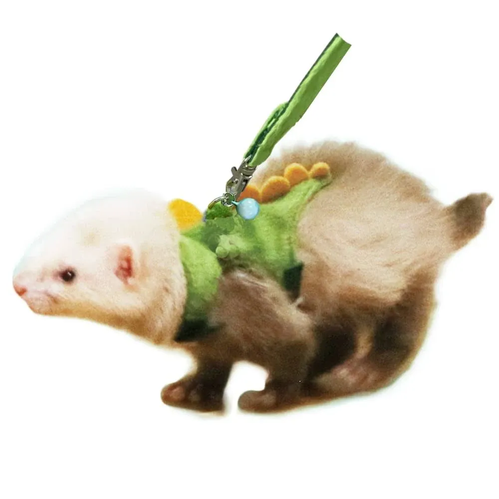 Ferret Harness and Leash Set Small Animals Vest Harness with Safe Bell Dinosaur Shaped Walking Clothes for Baby Rabbit Guinea Pig Teacup Chihuahua Mouse and Other Small pet