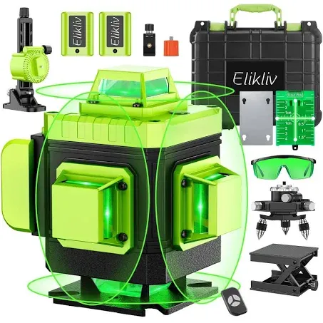 Laser Level Self Leveling - Elikliv 200ft Robust Indoors 4D Green Cross Line Laser Level 4x360 Horizontal Vertical Dual-beam Lasers for DIY or Professional Job Site Integrated Bracket Included