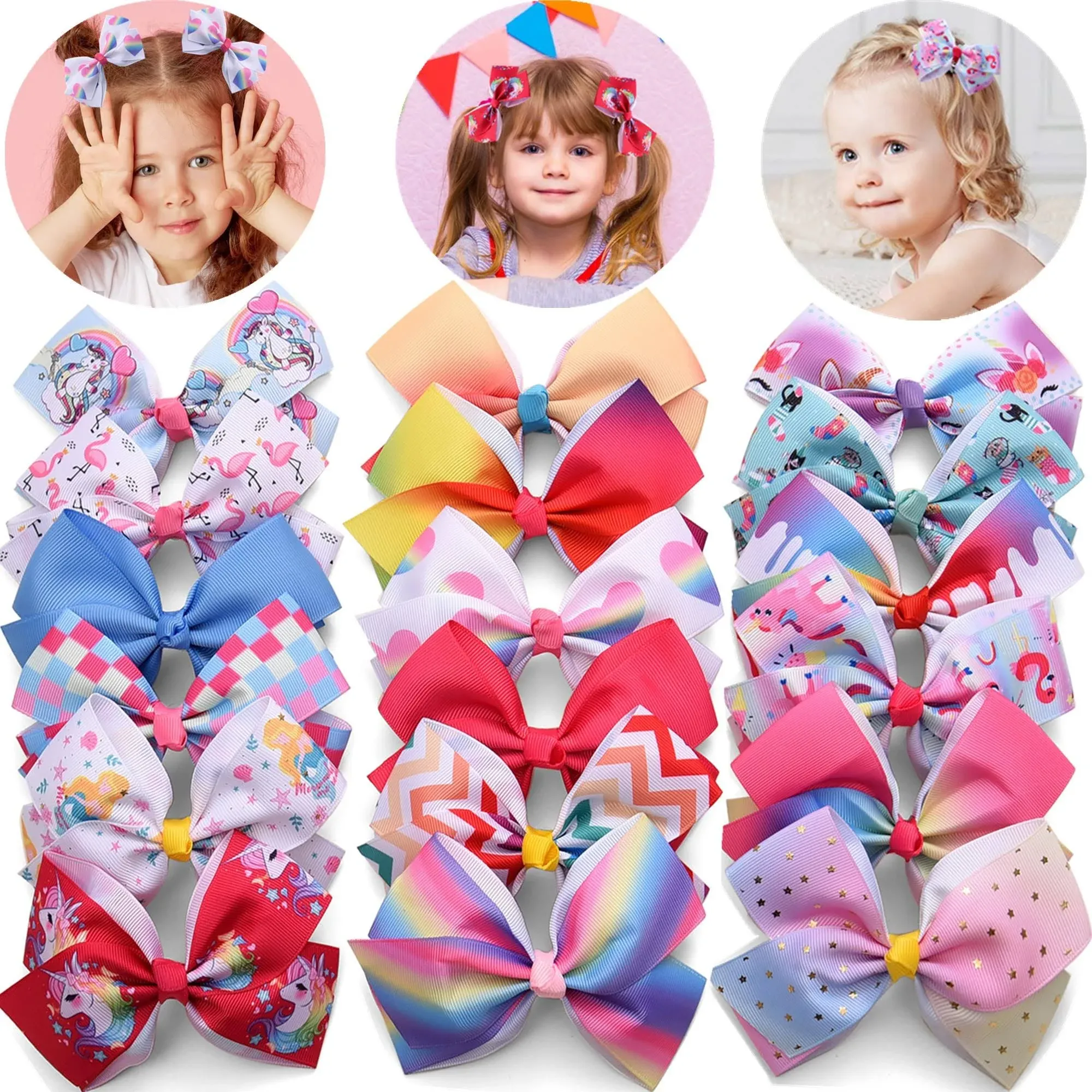 Bulk Girls Hair Bows 5 Inch Grosgrain Hair Bows Colorful Hair Bows For Girls ...