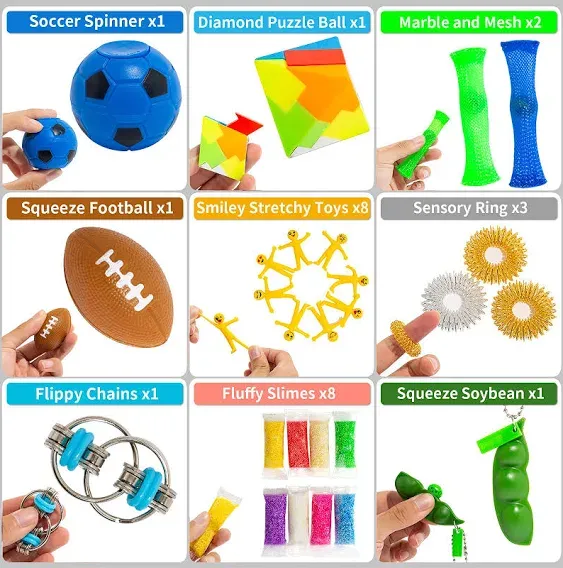 76 Pack Sensory Fidget Toys Set, Stress Relief and Anti-Anxiety Bundle Sensory Toys for Kids Adults, Cool Fidget Packs with Mochi Squishy, Magic Rainbow Ball, Motion Timer, Flippy Chain,Stress Ball...