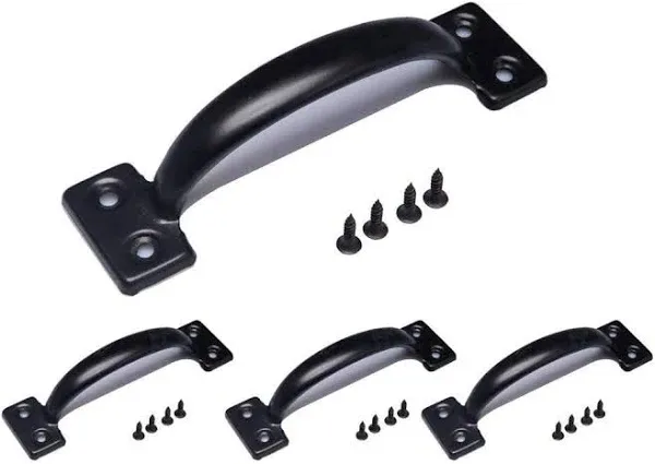 Tebery 4 Pack Utility 6-1/2 inch Pulls in Black Metal Gate Handle