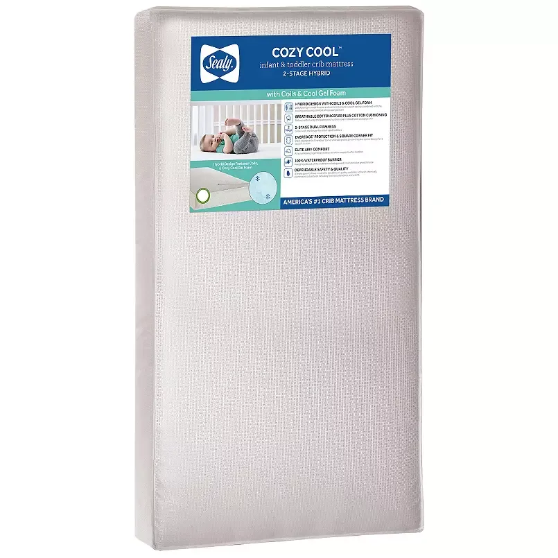 Sealy Cozy Cool Hybrid 2-Stage Coil & Gel Crib Mattress, White