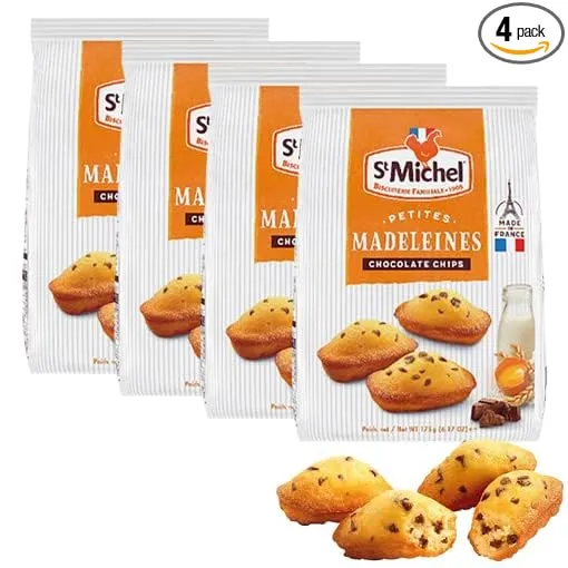 St Michel Mini Chocolate Chip Madeleines French Sponge Cakes Made in France, Pack ...