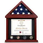 Military Shadow Box Flag and Certificate Display Case 95% Clear with Felt Lining Holder for Medal Certificate fits Folded American Presentation Flag 3 x 5 ft Mahogany Frame