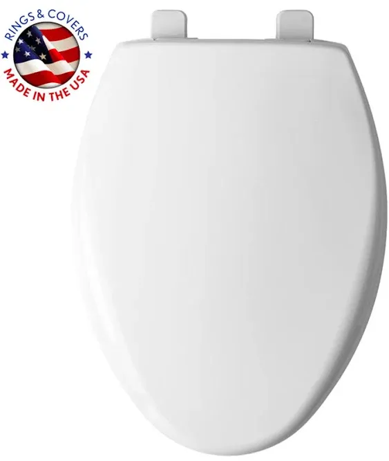 Mayfair Collins Plastic Toilet Seat, Slow Close with Super Grip Bumpers and Secure Hinges, Elongated, White