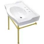 Kingston Brass VPB33087ST 30 in. Victorian Console Sink with Stainless Steel Legs, Brushed Brass