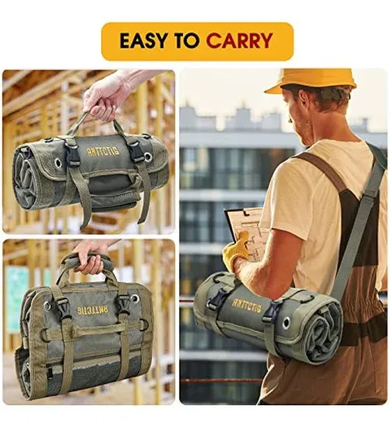 AISENIN Tool Roll Organizer Rolling Tool Bag Pouch for Drill Bits