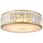 Gold Flush Mount Ceiling Light Crystal Ceiling Light Fixtures Modern 4-Light Drum Shade Flush Mount Crystal Ceiling Lighting for Living Room Bedroom, 16-Inch