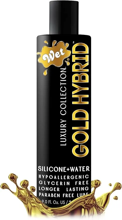 Wet Gold Hybrid Silicone & Water Based 16 Ounce Blended Luxury Lube, Premium Personal Lubricant Long Lasting Life for Condom Compatible Ph-Balanced Hypoallergenic Glycerin & Paraben Free Intimacy