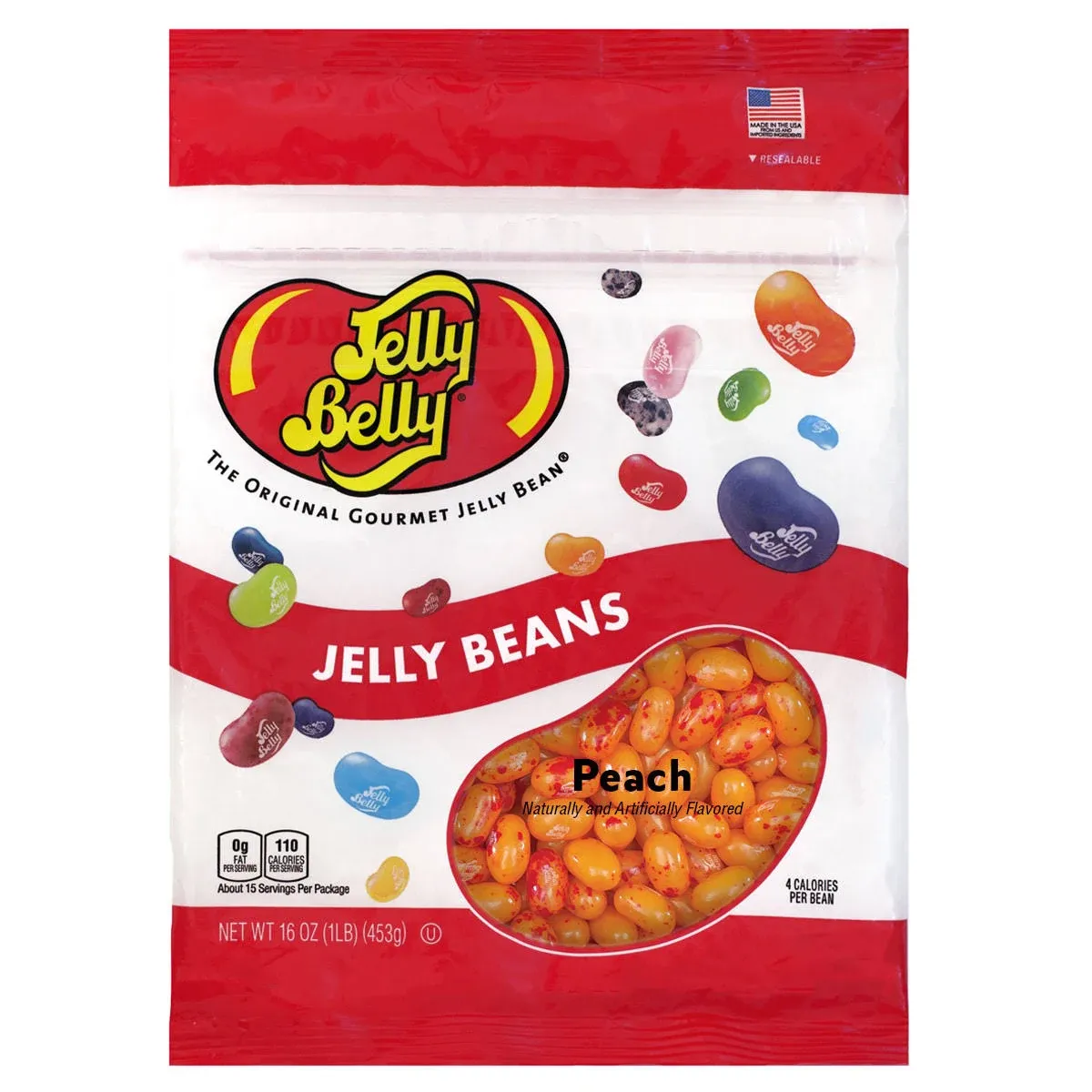 Jelly Belly Peach Jelly Beans - 1 Pound (16 Ounces) Resealable Bag - Straight from The Source, Size: 16 oz