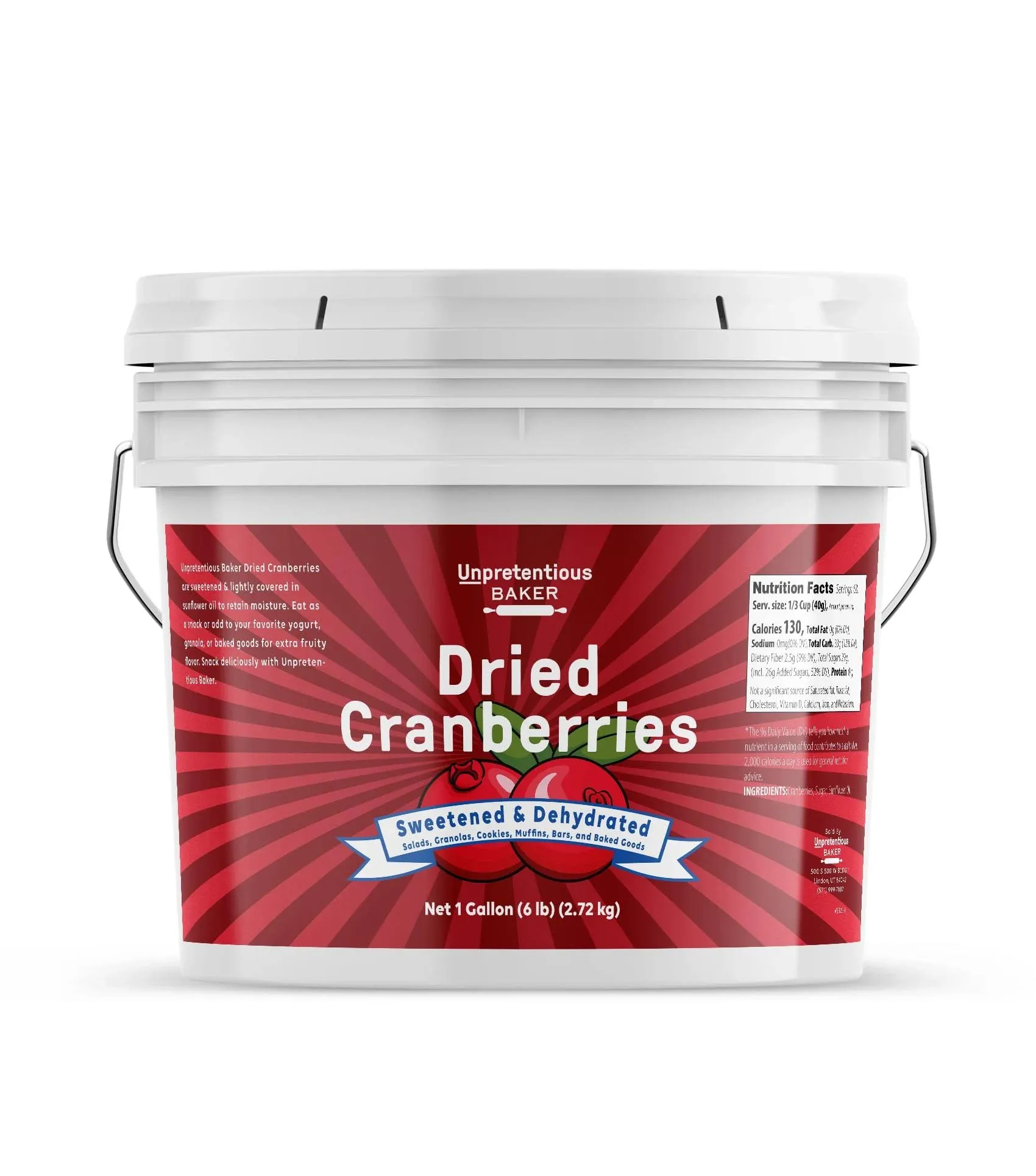 Unpretentious Dried Cranberries, 1 Gallon, Salads, Granolas, Yogurts, Cookies & Food Storage