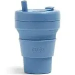 STOJO Collapsible Travel Cup With Straw - Aquamarine, 16oz / 470ml - Reusable To-Go Pocket Size Silicone Cup for Hot and Cold Drinks - Perfect for Camping and Hiking - Microwave & Dishwasher Safe