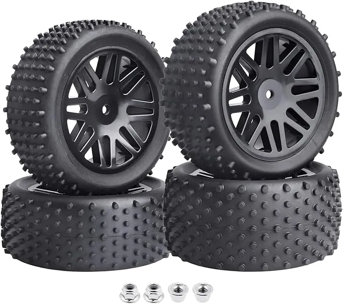 (4-Pack) HobbyPark 1/10 Scale Off Road Buggy Tires & Wheel Rims Set Front and Rear 12mm Hex Hubs with Foam Inserts for RC Hobby Car