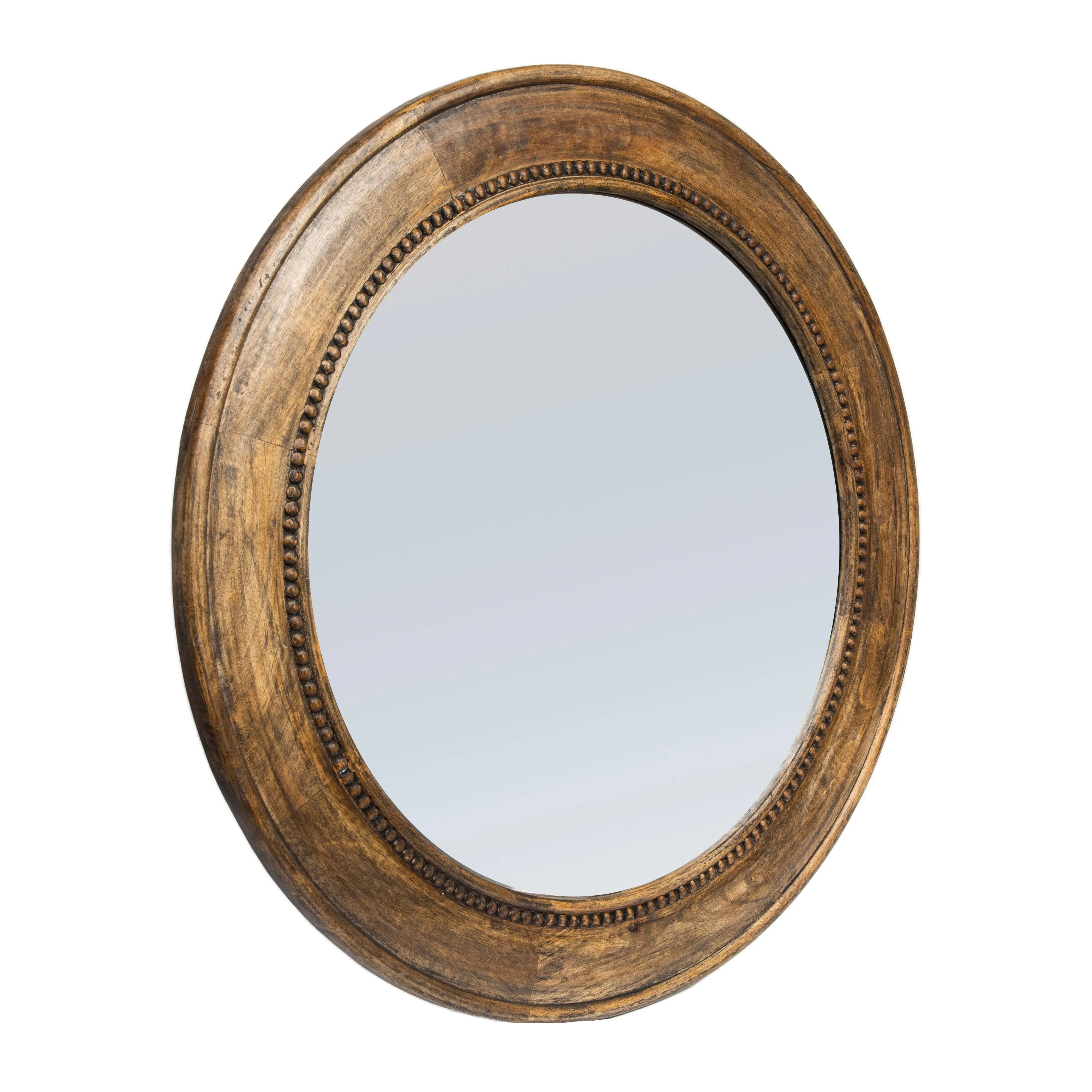 Round Carved Wood Framed Wall Mirror with Hobnail Detail, Walnut - Rustic - Wall Mirrors - by Olive Grove | Houzz