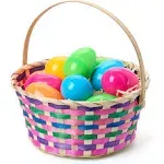 JOYIN Easter Bamboo Basket, Colorful Round Bamboo Woven Goodie Basket with Folding Handle, Empty Gift Basket for Girls Boys Easter Egg Hunt, Kids