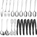 19 Pcs Stainless Steel Serving Utensils Set Flatware Include Spoons Forks Slotte