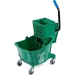 Carlisle FoodService Products Mop Bucket with Side-Press Wringer for Floor Cleaning, Restaurants, Offices, And Janitorial Use, Polyproylene, 26 Quarts, Green