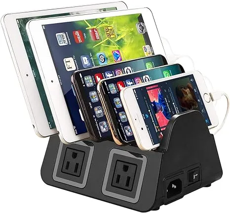 USB Charging Station 5 Port Quick Charger Desktop Charging Stand Organizer 60W