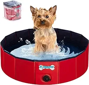 V-HANVER Dog Pool Pets Bathing Tub Plastic Wading Kiddie Pool for Medium and Large Dogs Kids - Portable Foldable Collapsible, 55.1 X 12 inch