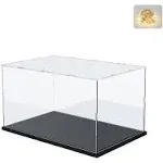 ELEpure Clear Acrylic Display Case for Football,Assemble Transparent Box Dustproof Protection Showcase with Wood-Plastic Base and Lamp Beads Black