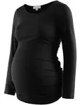 Bhome Maternity Shirt Long Sleeve Basic Top Ruch Sides Bodycon Tshirt for Pregnant Women Black M