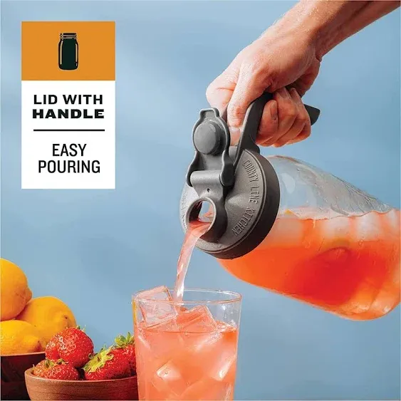 County Line Kitchen Wide Mouth Mason Jar Pour Spout Lid - Flip Cap Drinking/Canning Lids - Handle & Airtight Leak-Proof Seal - Accessories for Pitcher - Fits 32 oz & 64 oz, Sunrise Orange - 1 Pack