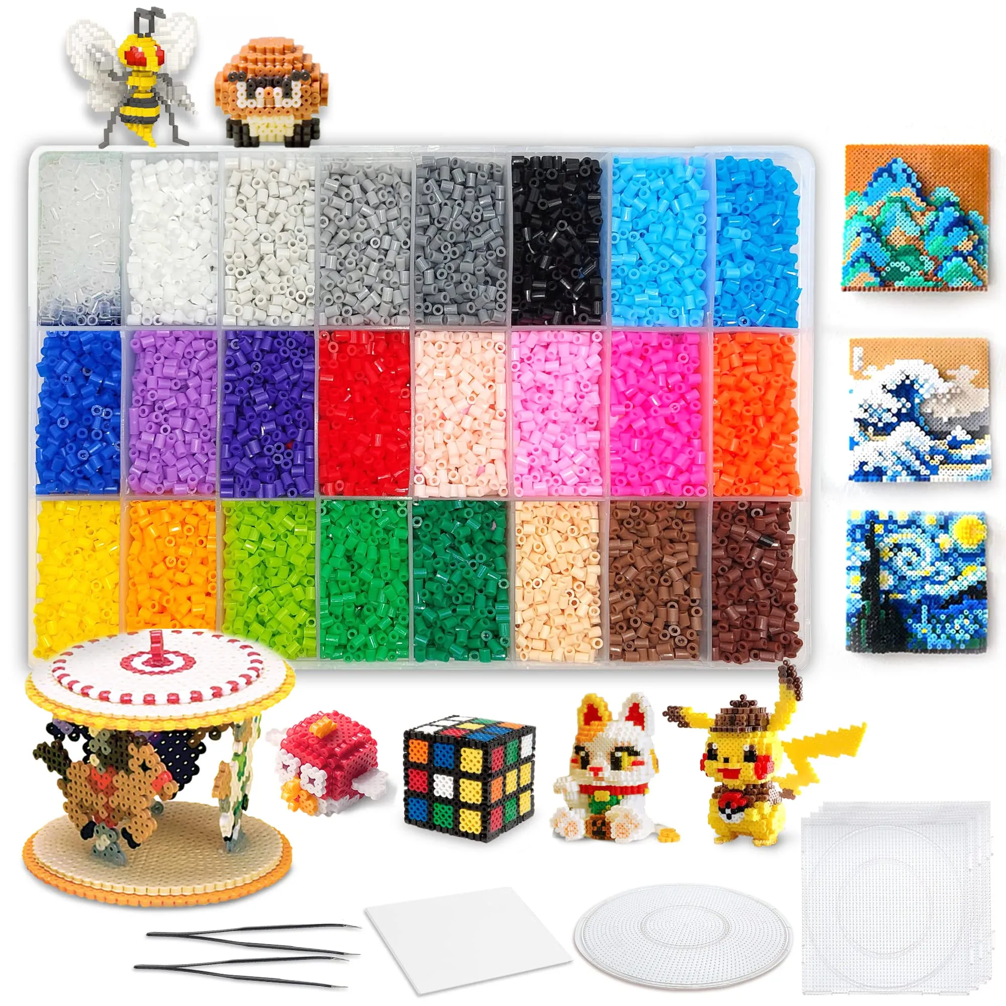 SHINSHIN Creation 24,000 Mini Fuse Beads Kit 26mm, 24 Colors 5 Pegboards 2 ...