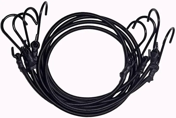 Bungee Cords 36&#034; 8mm Black - 4-Pack of Heavy-Duty Stretch Ropes with High-Str...