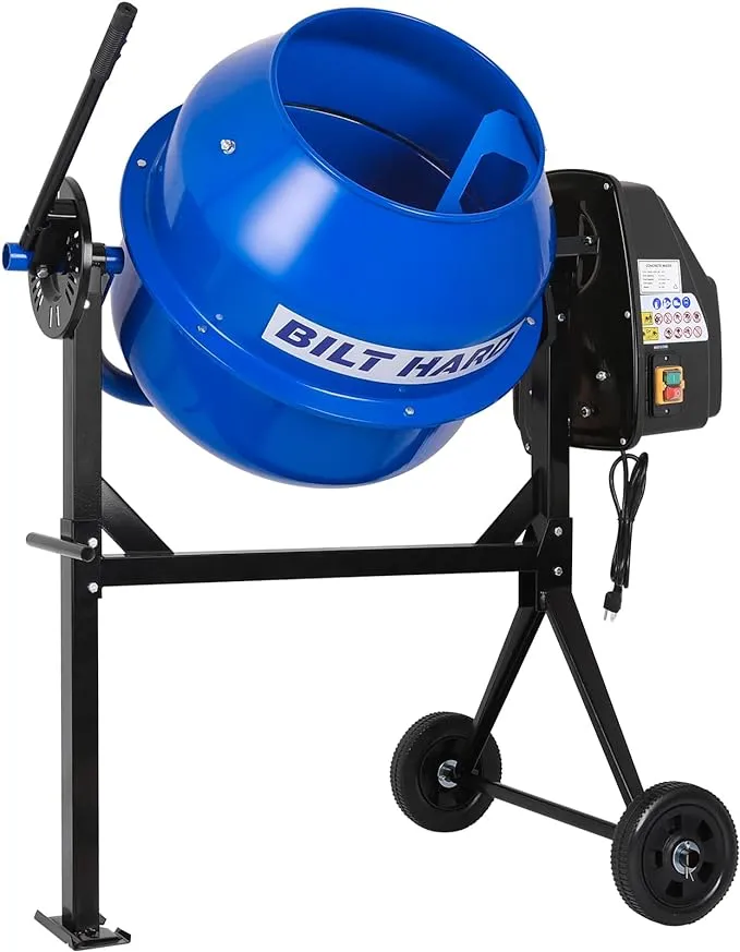 BILT HARD Electric Cement Mixer, 4 Cubic Ft. Portable Concrete Mixer Machine, Wheelbarrow Cement Mixing Tools for Stucco