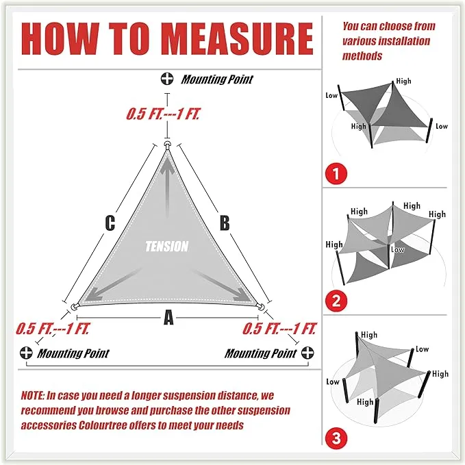 ShadeMart 8' x 8' x 8' Beige Triangle Sun Shade Sail UPF50 Canopy smTAPT08 Fabric Cloth Screen, Water Air Permeable & UV Resistant, Heavy Duty, Carport Patio Outdoor - (We Customize Size)