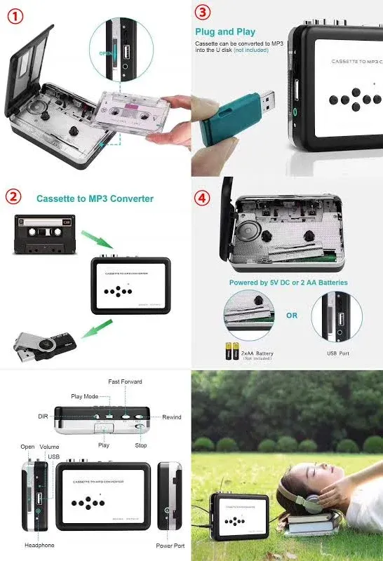 Y&H Cassette Tape Player Record Tape to MP3 Digital Converter,USB Cassette Capture,Save to USB Flash Drive Directly,No Need Computer