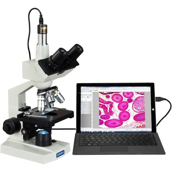 OMAX M83E Series LED Trinocular Lab Compound Microscope 40X-2500X Magnification with 5.0MP Digital Camera and Mechanical Stage